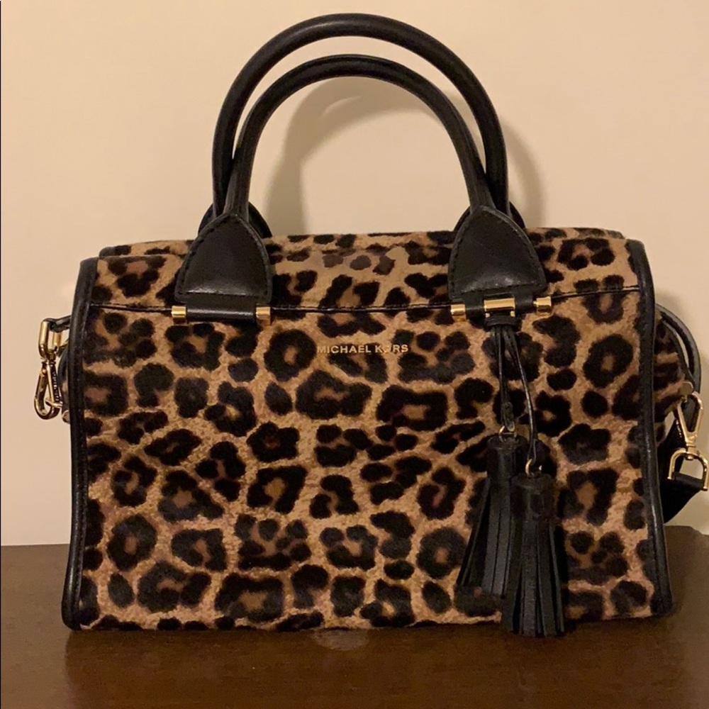 Michael Kors leopard print cow hide purse